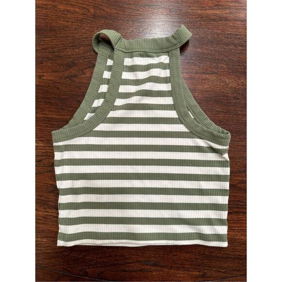American Eagle Green and White High Neck Ribbed Cropped Tank Size Small - Picture 3 of 4